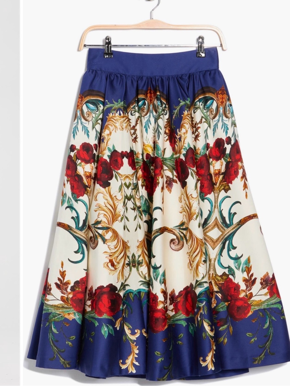 Alice + Olivia Navy, Ivory & Red Floral Baroque Midi Skirt
